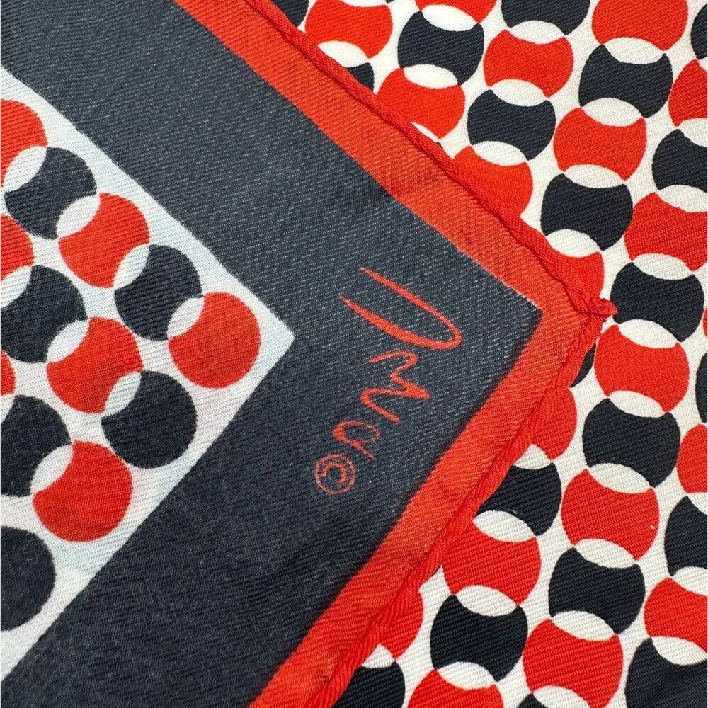Vintage Vera Neumann Scarf Red Black White Geometric Circles 1960s Rolled Edge - Picture 4 of 8